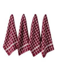 Basic Terry Collection Windowpane Dishtowel Set, 16x26", Wine Check, 4 Piece