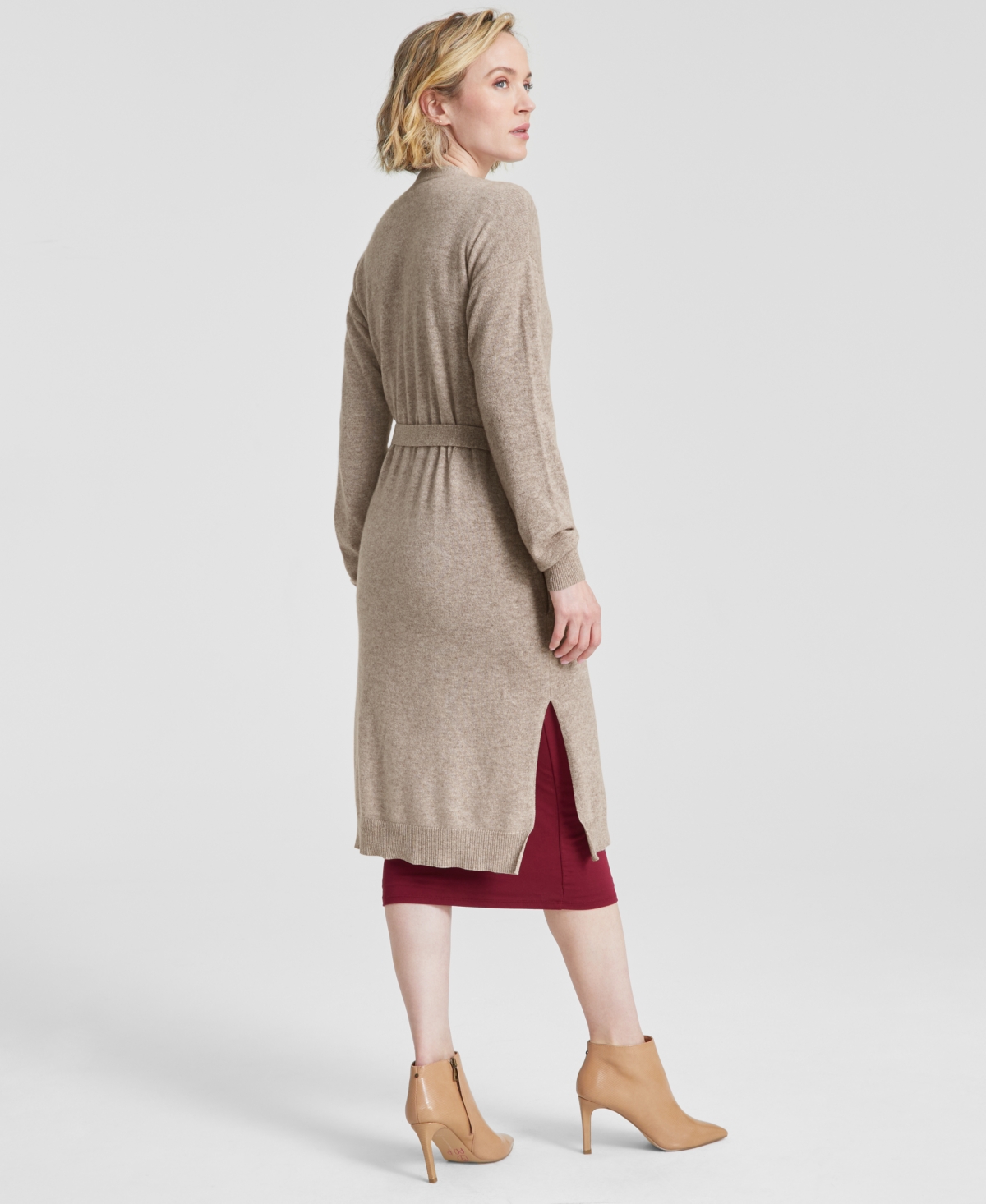 Charter Club Women's Tie-Waist Longline 100% Cashmere Cardigan, Created for Macy's