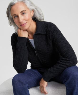 Women's Cashmere Faux-Fur-Collar Cable-Knit Jacket, Created for Macy's