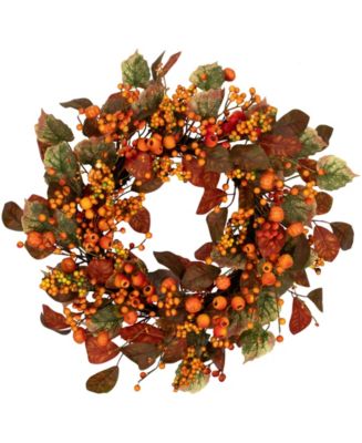 Northlight Berries and Pumpkins Artificial Fall Harvest Wreath - 24 ...
