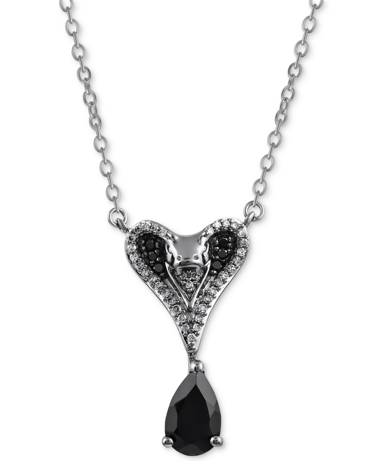 Onyx & Black Diamond (1/8 ct. t.w.) Jafar Snake Head Pendant Necklace in Sterling Silver, 16" + 2" extender - Sterling Silver
