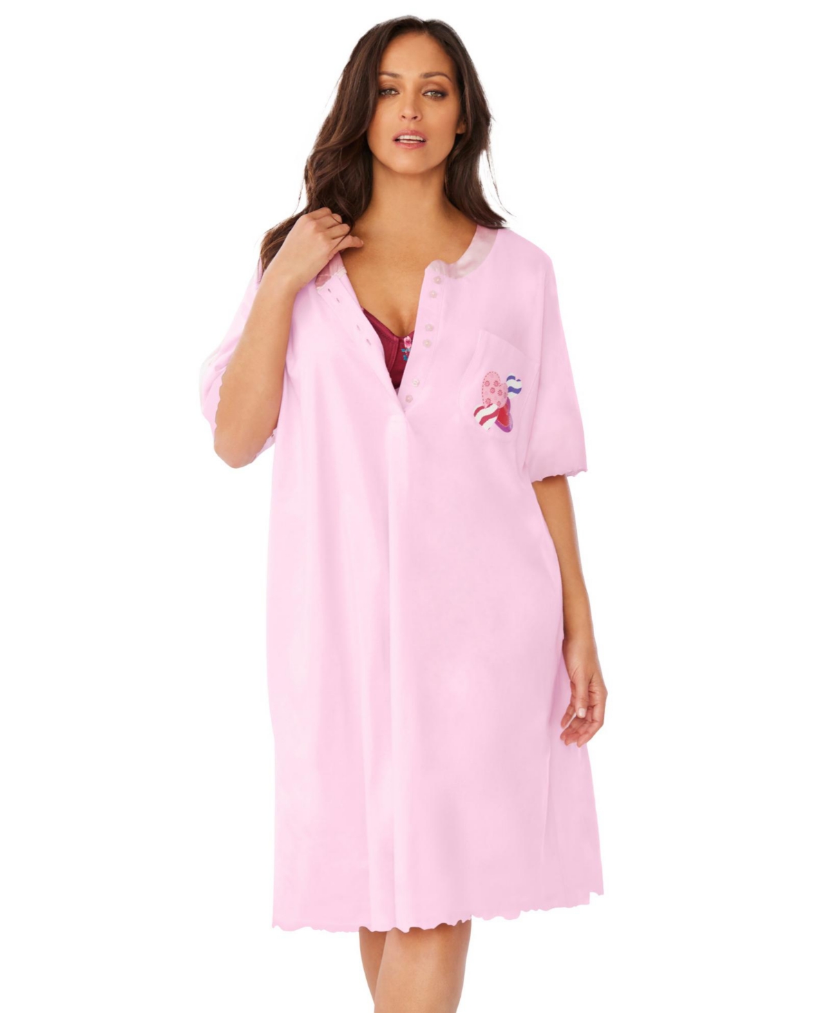 Plus Size Satin Trim Cotton Sleepshirt - Sky blue dream