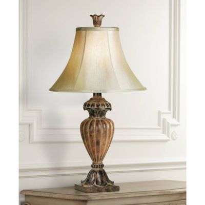 Traditional Table Lamp Urn 25.5" High Two Tone Bronze Off White Bell Shade for Living Room Family Bedroom Bedside Nightstand