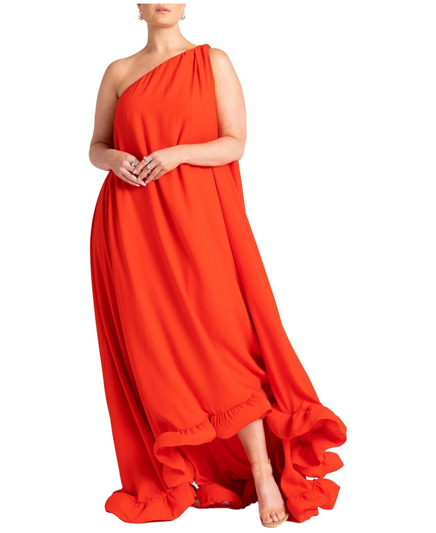 Women's Dramatic One-Shoulder Ruffle Gown