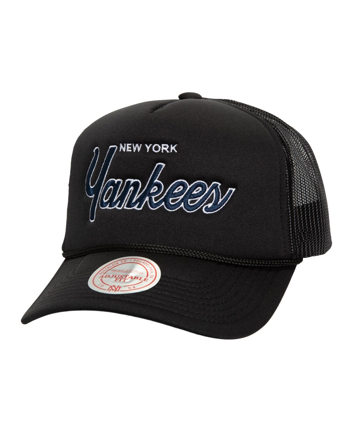 Mitchell Ness Men's Black New York Yankees Script Trucker Adjustable Hat - Black
