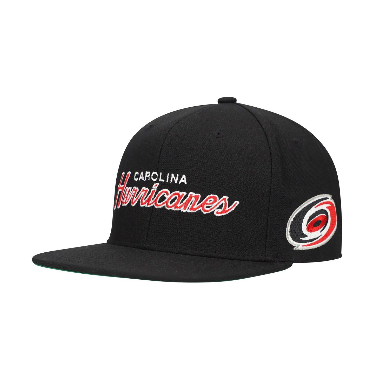 Мужская кепка Mitchell & Ness Mitchell Ness Black Carolina Hurricanes Core Team Script 2.0 Snapback Hat — фото 1