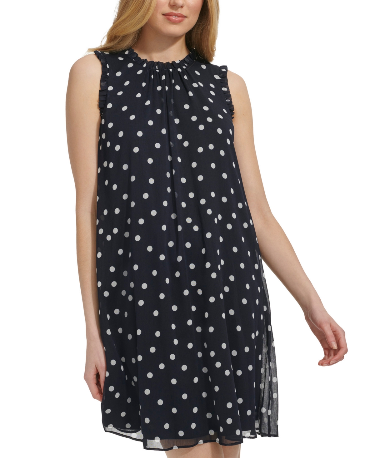 Tommy Hilfiger Women's Sleeveless Ruffled Chiffon Shift Dress In Skycap Cmb
