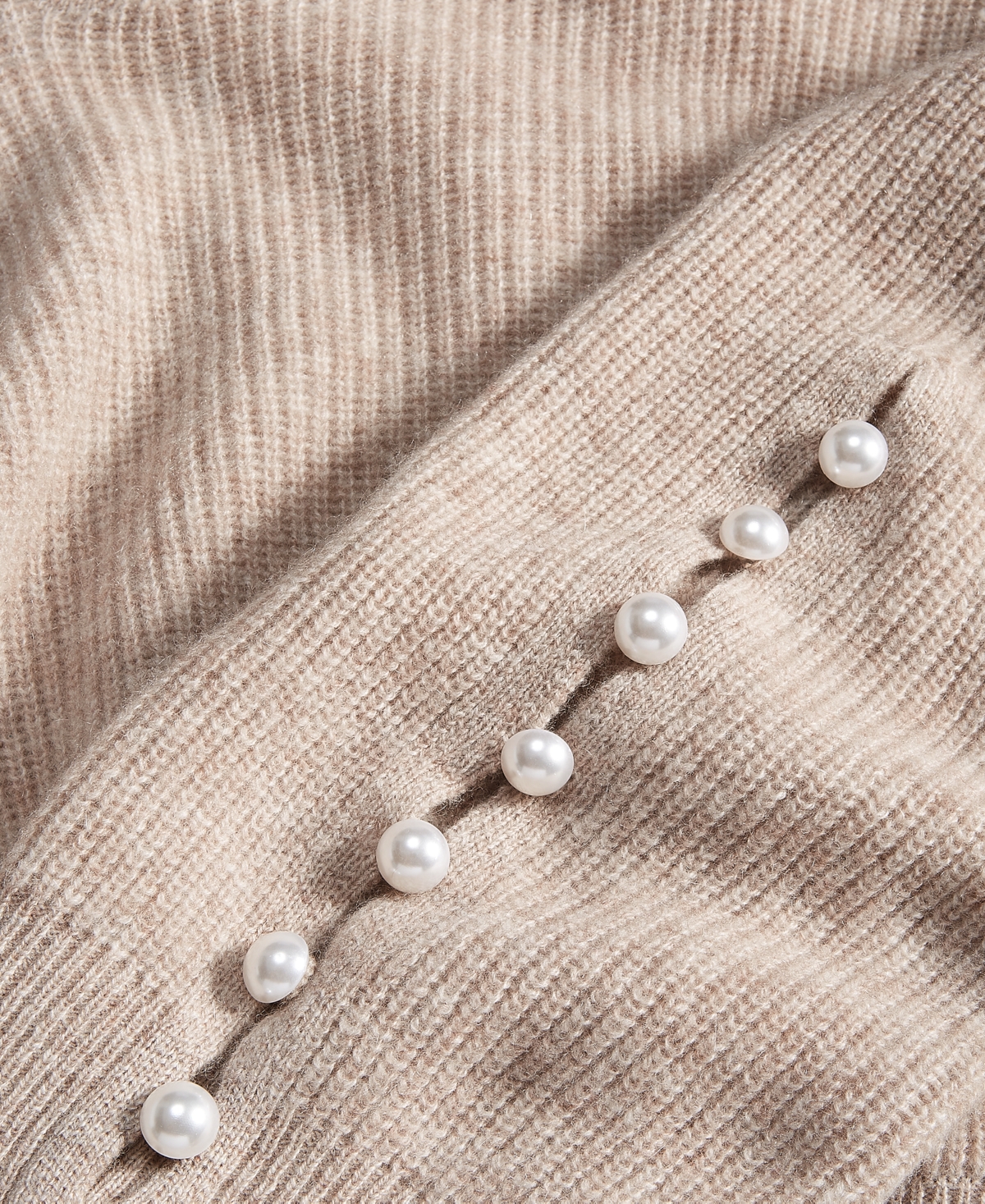 Charter Club Women's Pearl Sleeve V-Neck 100% Cashmere Sweater, Created for Macy's