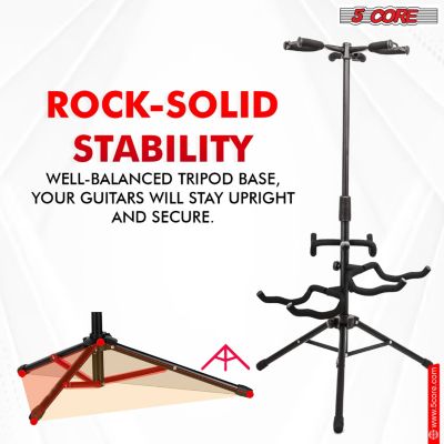 Triple Guitar Stand Floor Adjustable 30- 38.5 Inch Tripod Multi Guitars Holder Universal Folding Support for Acoustic Electric Bass Banjo Stands Hold 3 Guitars GSH 3N1