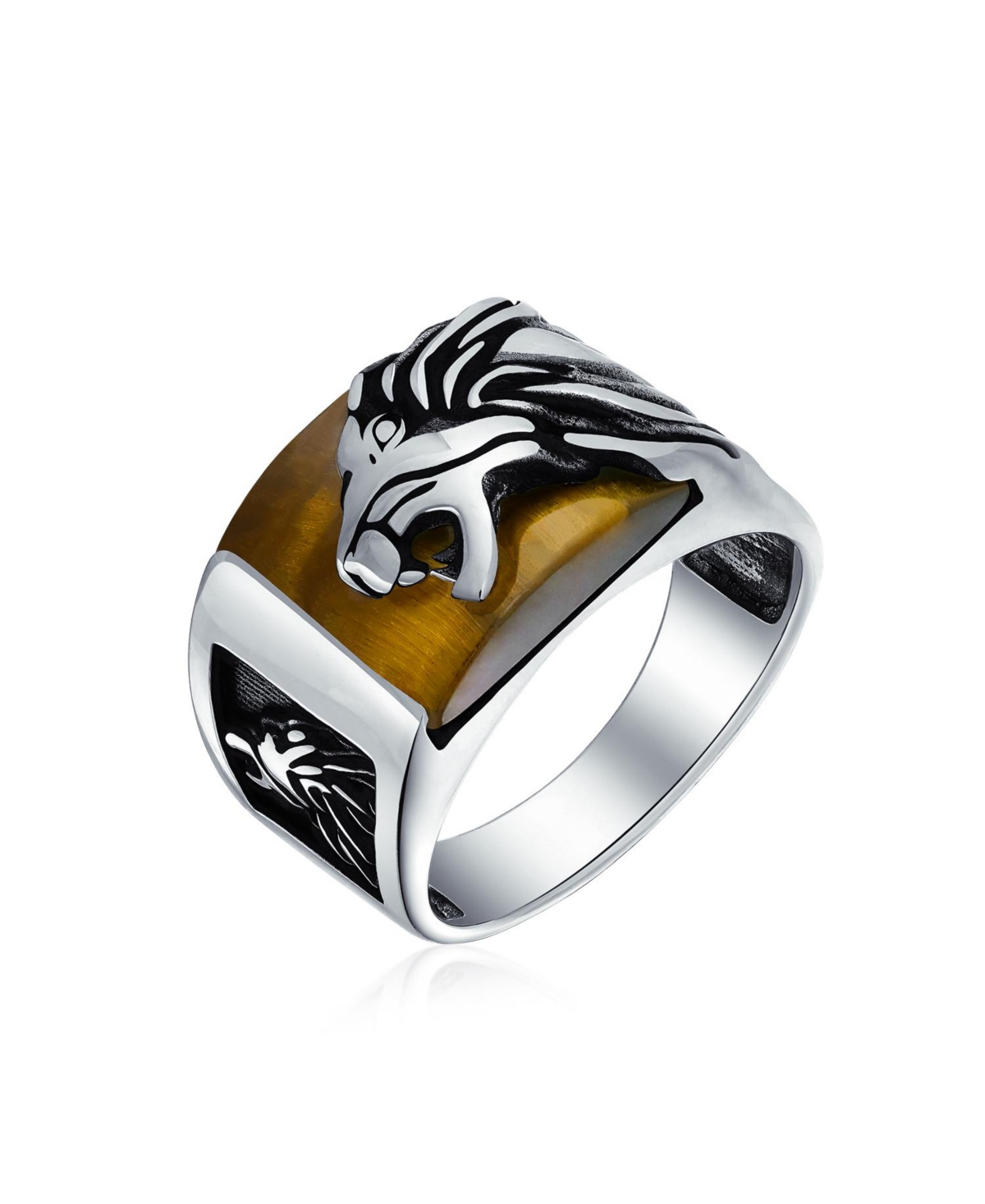 Bling Jewelry Men's Large Roaring Lion Head Ring For Men Solid Oxidized .925 Sterling Silver Handmade In Turkey