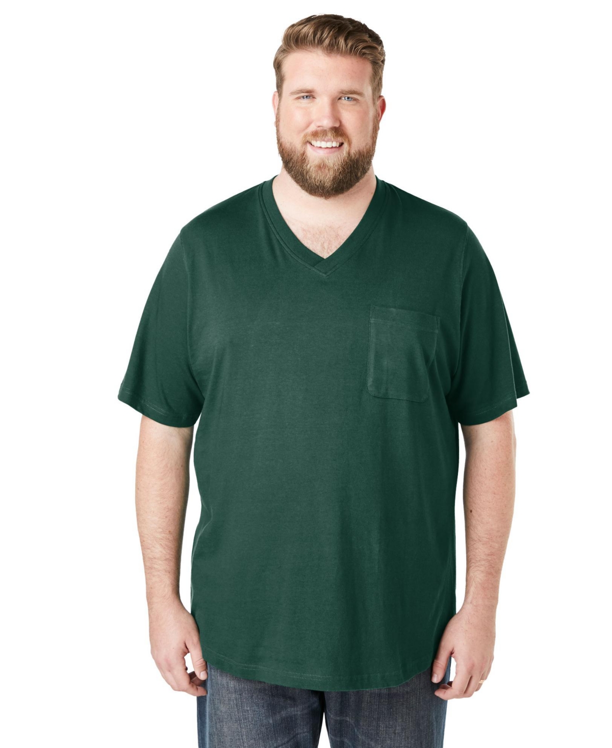 Big & Tall Shrink-Less Lightweight V-Neck Pocket T-Shirt - Hunter