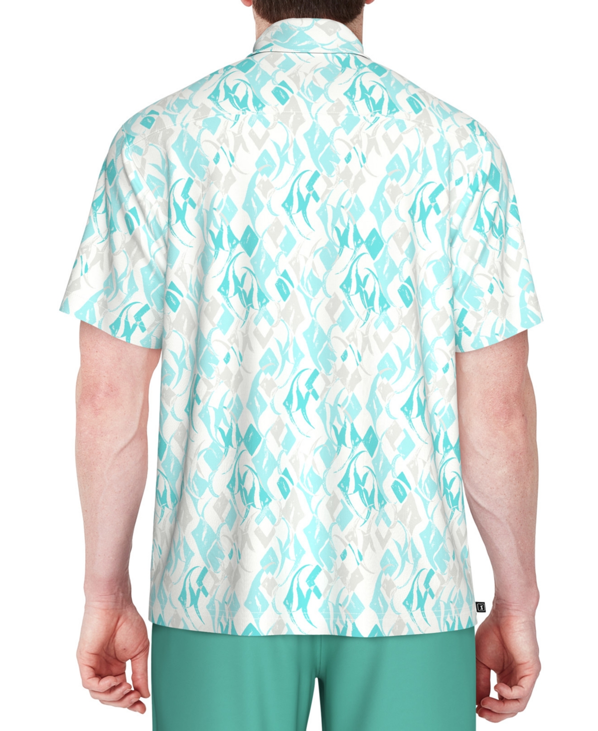 Pga Tour Men's Short Sleeve Button-Front Performance Argyle Fish Shirt