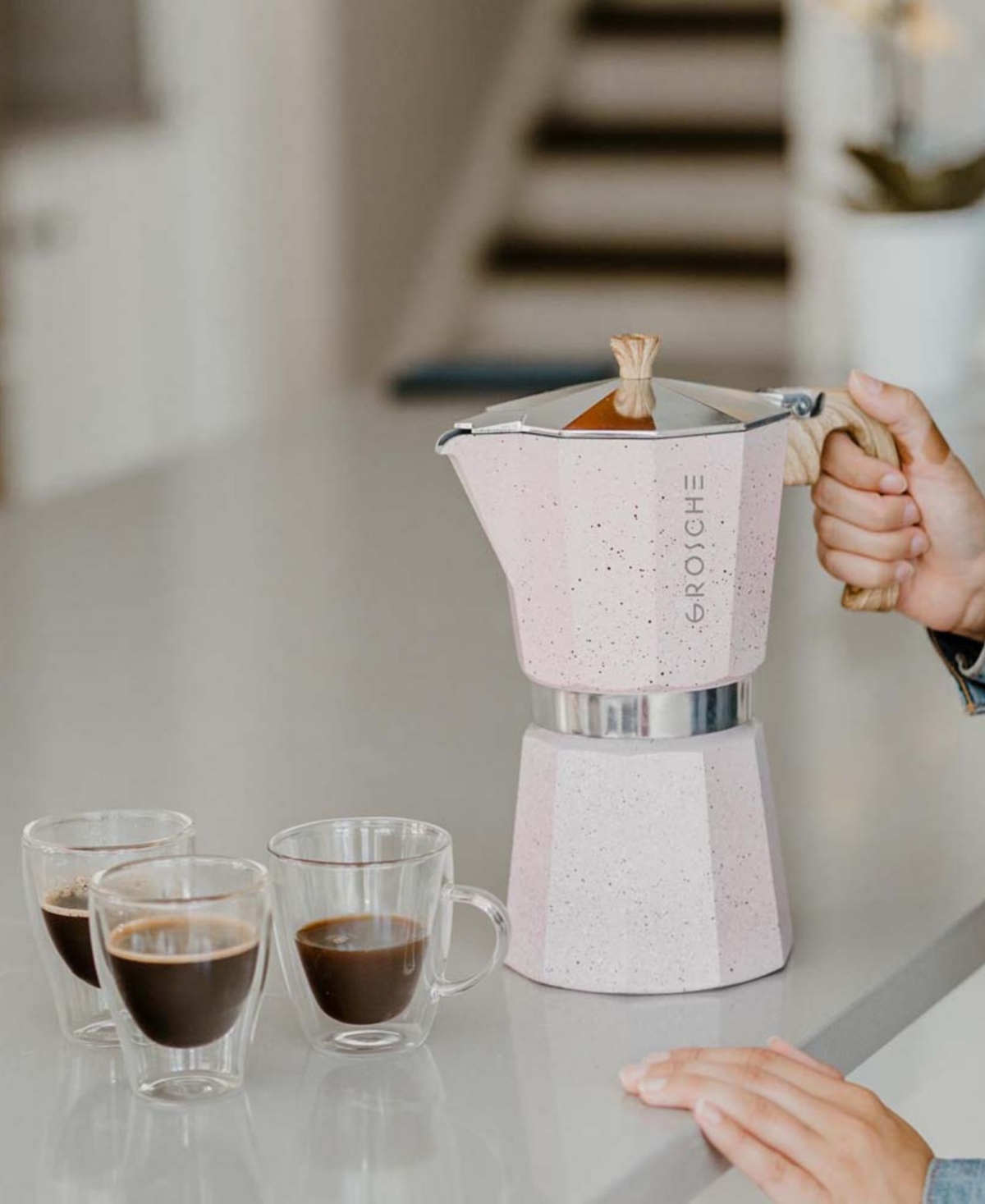 Grosche Milano Stone Expresso Elegance: Moka Pot Espresso Cup Set In Indigo Blue