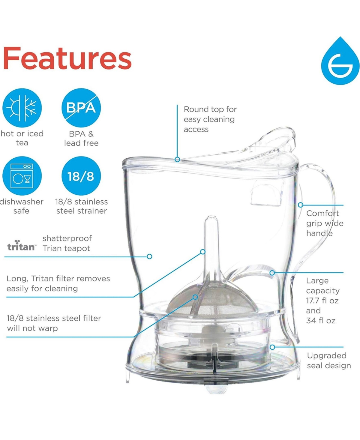 Grosche Tea Perfection Duo- 1000ml Aberdeen Smart Tea Steeper With Cyprus Large Glass Mug In Glass