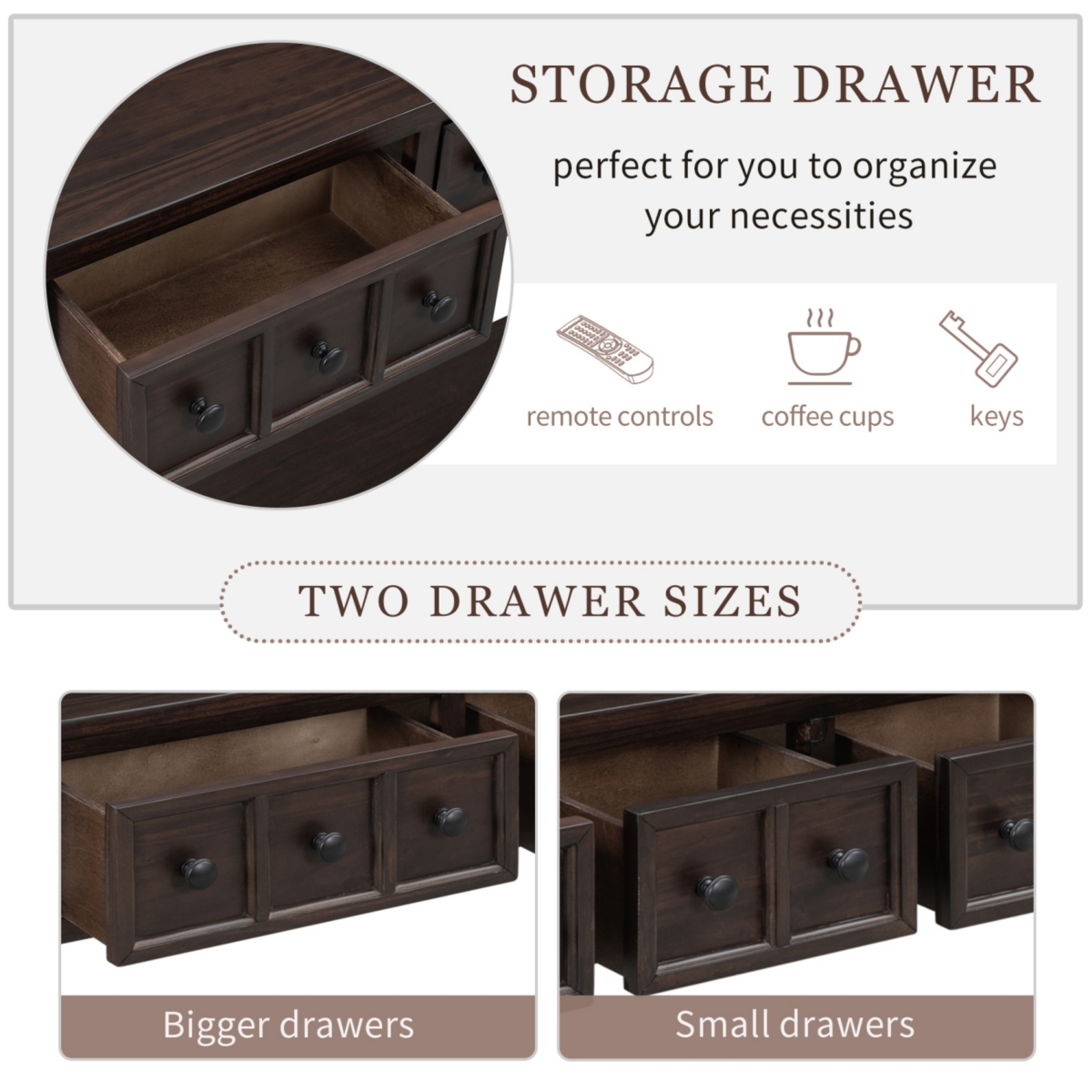 Streamdale Furniture Rustic Entryway Console Table, 60 Long Sofa Table With Two Different Size Drawers And Bottom