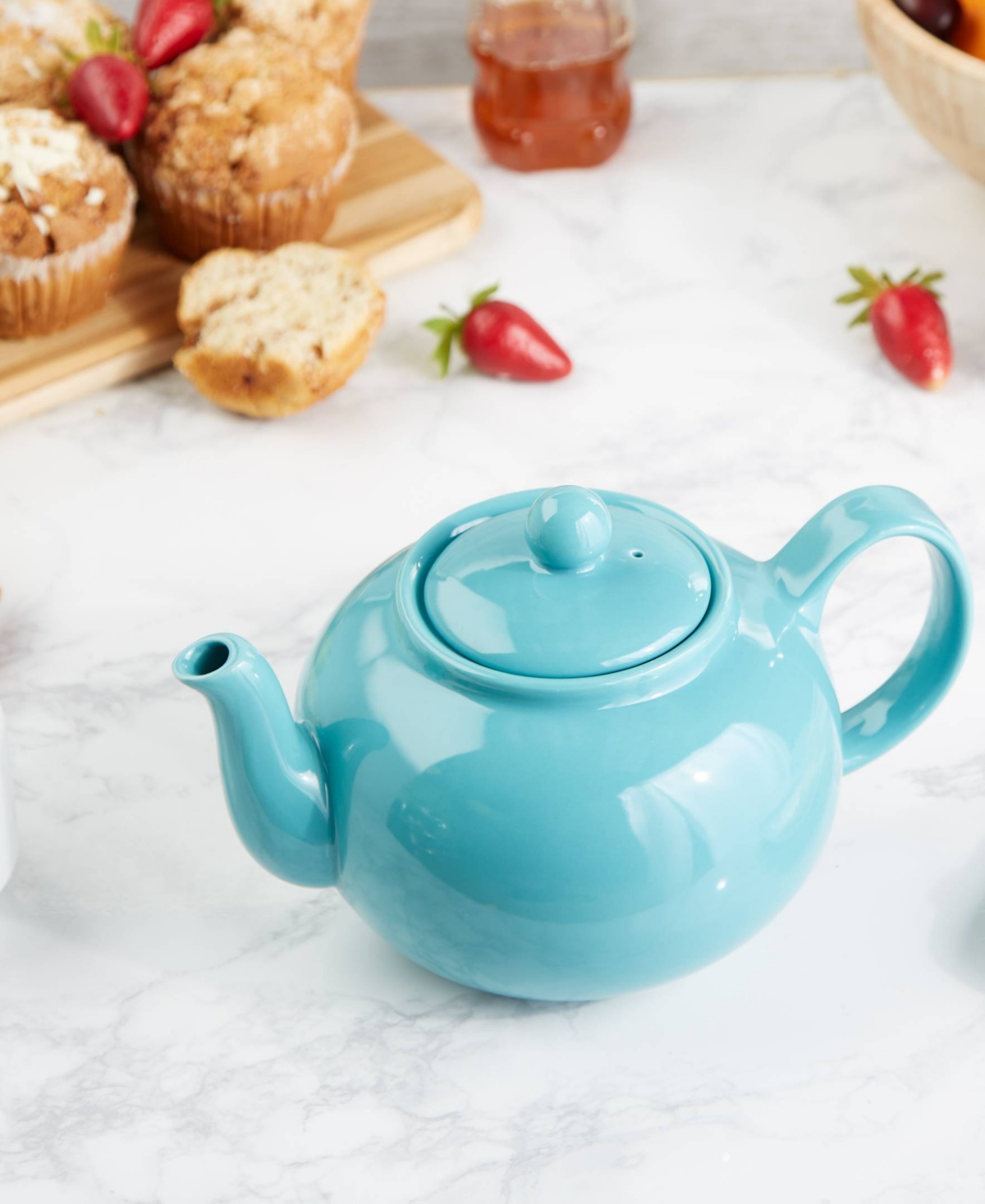 Rsvp International Stoneware 42 Ounce Turquoise Teapot In Blue