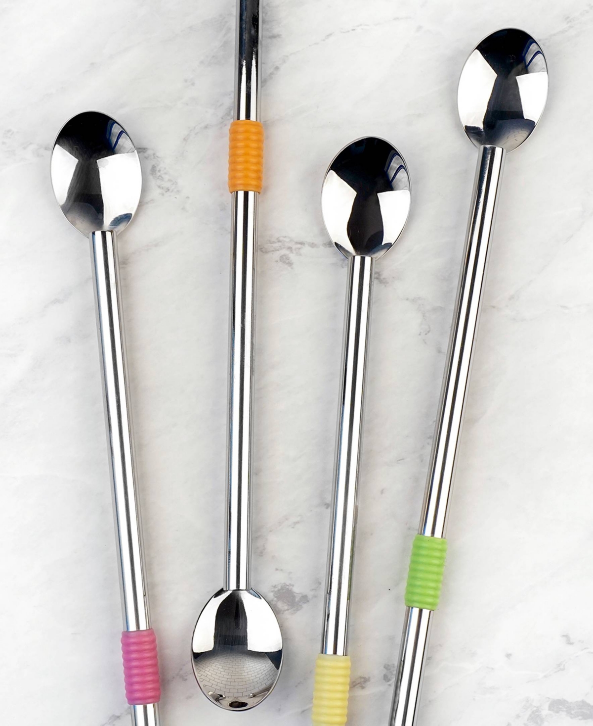 Rsvp International Endurance Stainless Steel 4 Piece 8.5" Spoon Straw Set In Gray