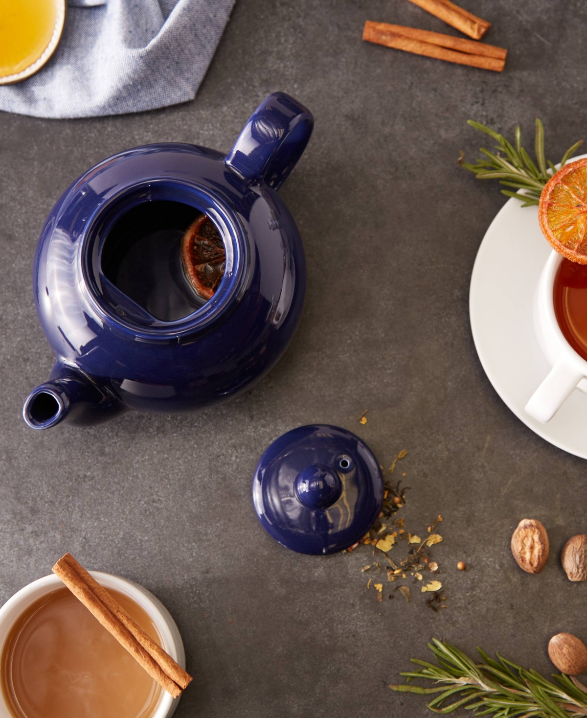 Rsvp International Stoneware 16 Ounce Blue Teapot In Blue