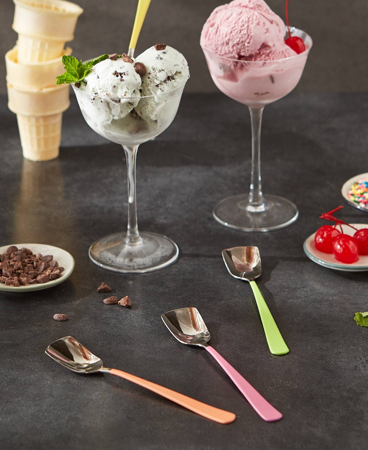 Rsvp International Endurance Stainless Steel 4 Piece 6" Ice Cream Spoons Set In Mixed Colors In Multi