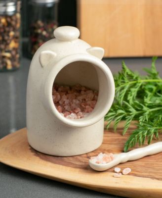 Stoneware 2 Piece 6 Ounce Matte Oat Salt Pig and Spoon Set