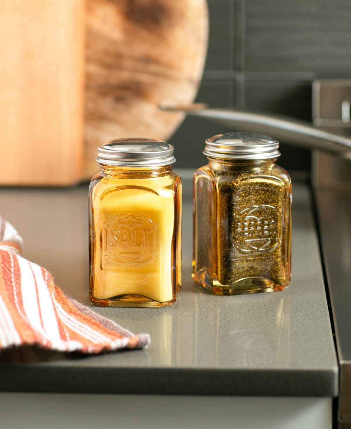 Rsvp International Retro Glass Amber 2 Piece 8 Ounce Retro Style Salt Pepper Set In Yellow