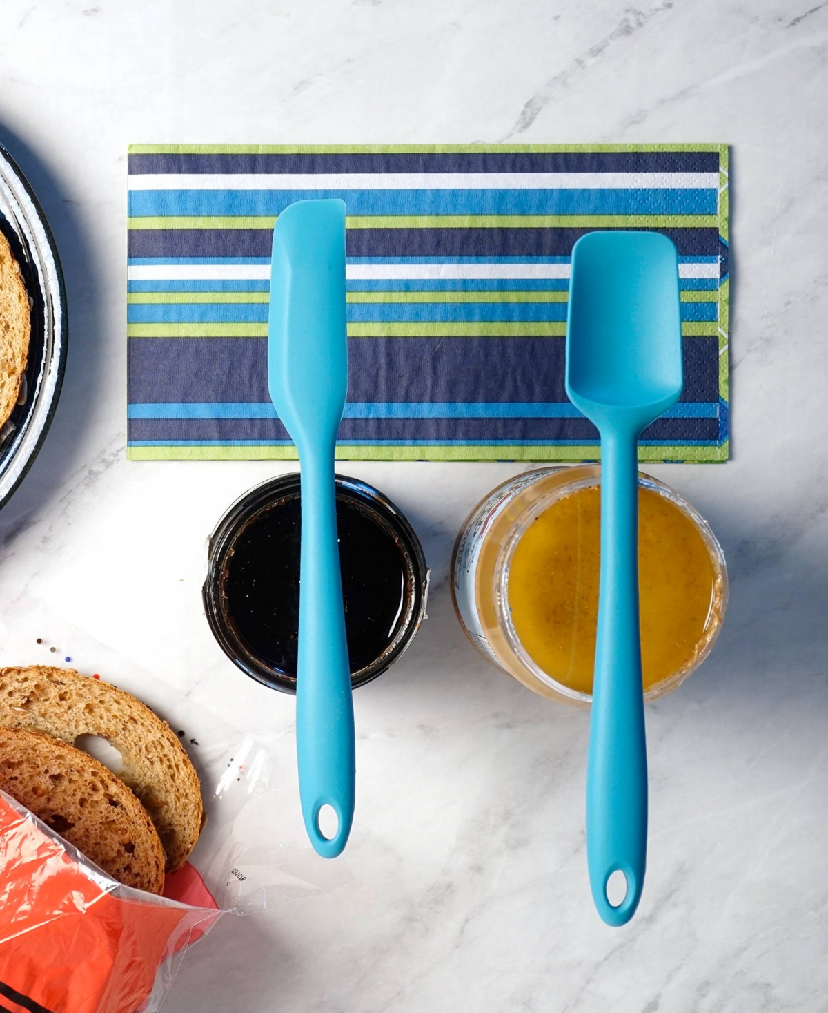 Shop Rsvp International Silicone Coated Steel 2 Piece 8" Ela Series Turquoise Mini Spatula Set In Blue
