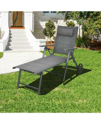Patio Reclining Chaise Lounge with Adjust Neck Pillow