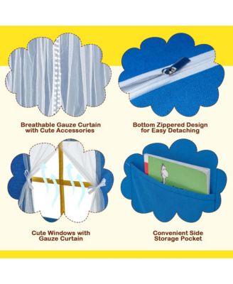 Large Play Tent Kids & Toddlers Playhouse with Washable Cotton Mat, Star Lights