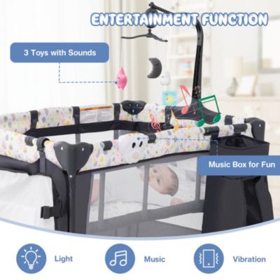 Kids Portable Playard Nursery Center Crib with Hanging Toys & Music Box
