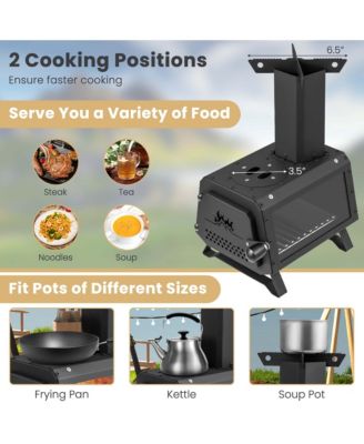 Portable Wood Burning Stove Wood Camping Stove Heater with 2 Cooking Positions