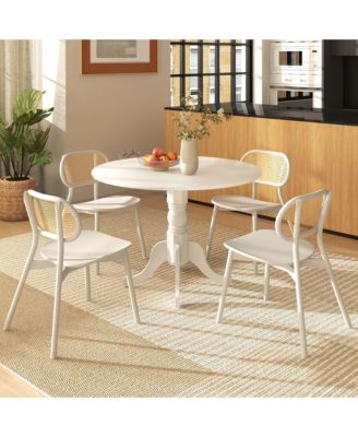 4-Person Dining Table Wooden Kitchen Table with Solid Rubber Wood Frame for Kitchen