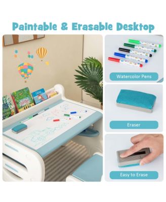 Kids Drawing Table &amp; Chair Set for Reading Playing with Pens &amp; Blackboard Eraser