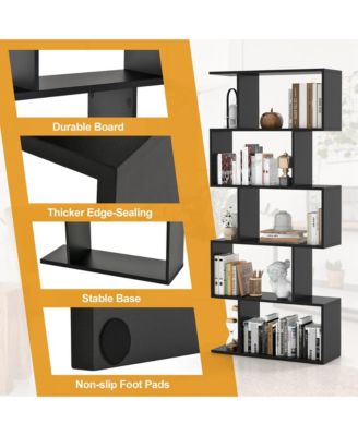 1 PC 5-Tier Bookshelf Geometric S-Shaped Bookcase Room Divider Storage Display Shelf
