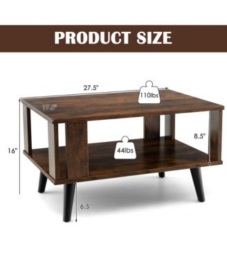Coffee Table Retro Mid-Century Coffee Table W/Storage Open Shelf