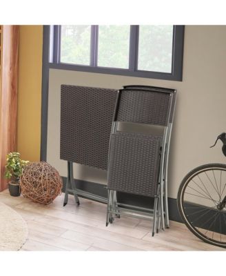 3PCS Patio Folding Rattan Bistro Set Chairs Backrest Table Garden Deck