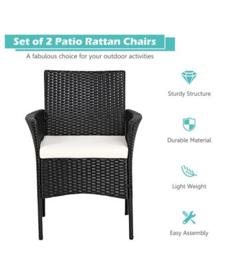 2PCS Chairs Outdoor Patio Rattan Wicker Dining Arm Seat With Cushions