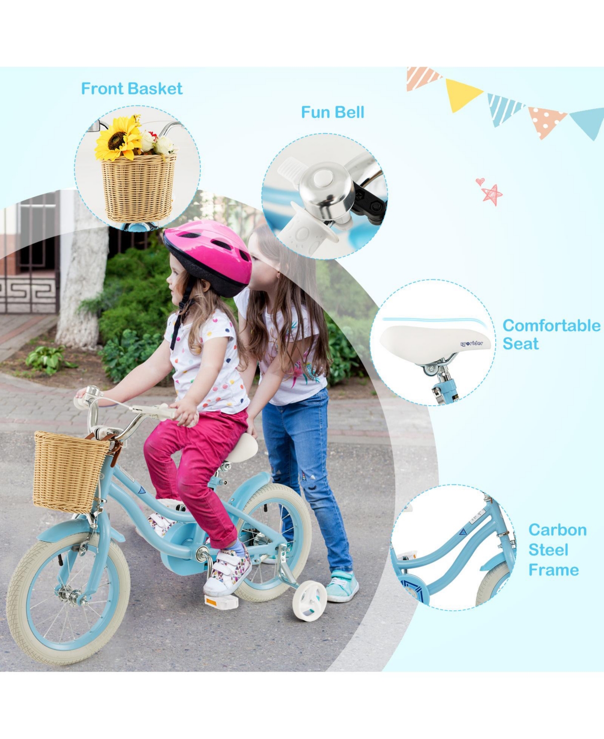 Costway Kid's Bike with Training Wheels Adjustable Handlebar Seat Handbrake