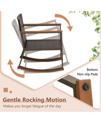3 PCS Patio Rattan Rocking Chair Bistro Set Armrest Cushion Table with Storage Shelf