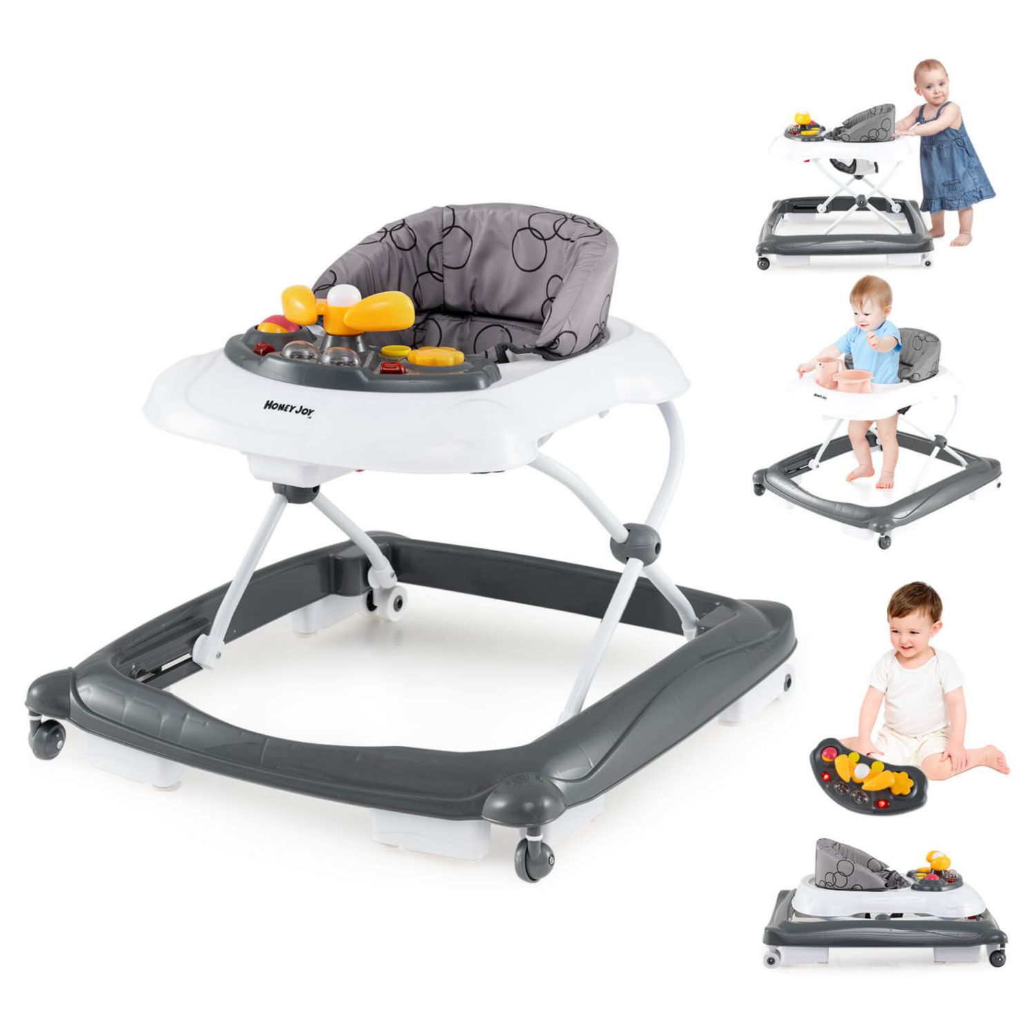Foldable Baby Walker with 3 Adjustable Heights Comfy Padded Seat