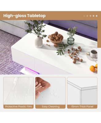 LED Coffee Table with 2 Drawers 20-Color Dimmable LED Lights & Remote Control