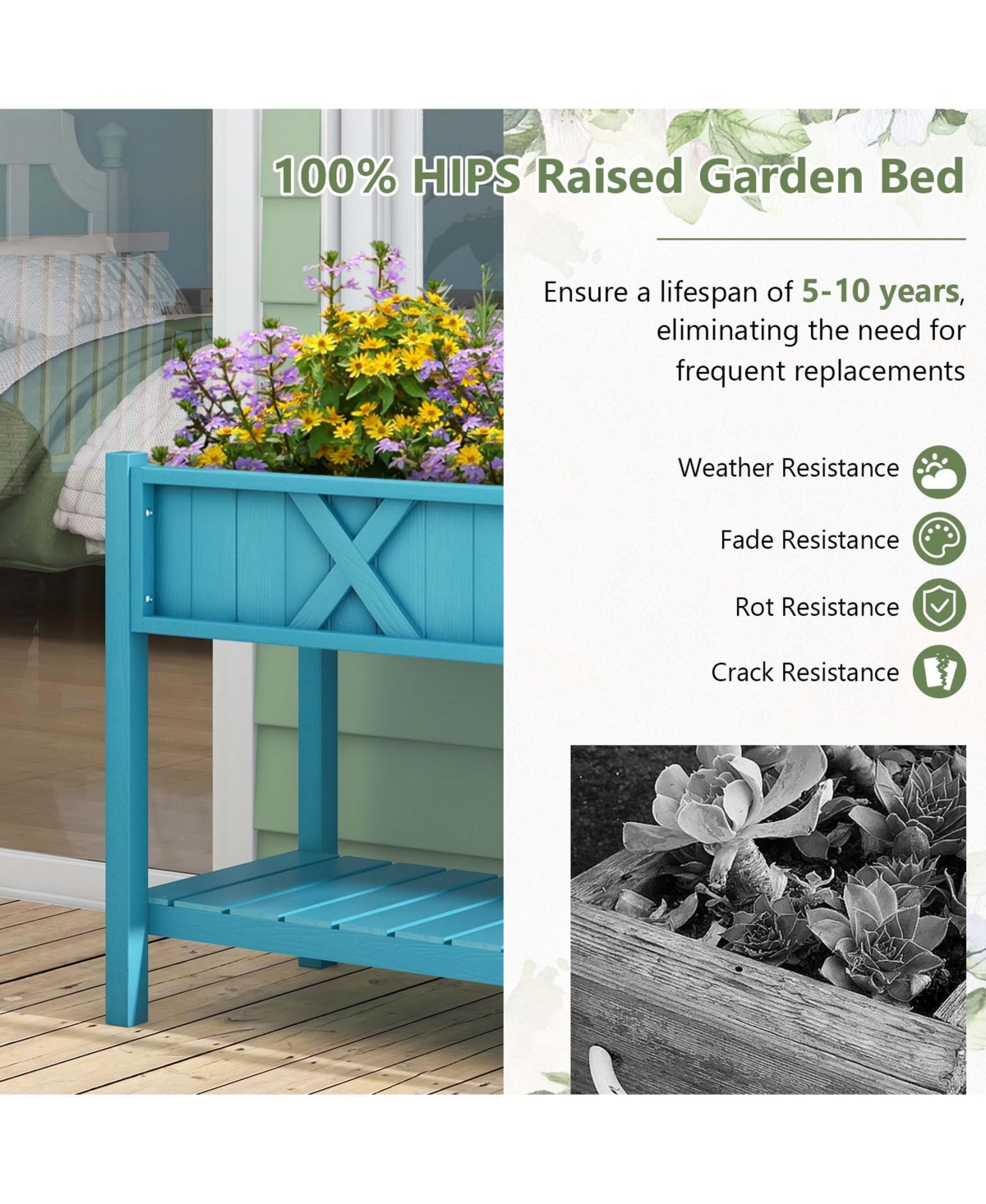 Costway Hips Raised Garden Bed Poly Wood Elevated Planter Box with Legs, Storage Shelf