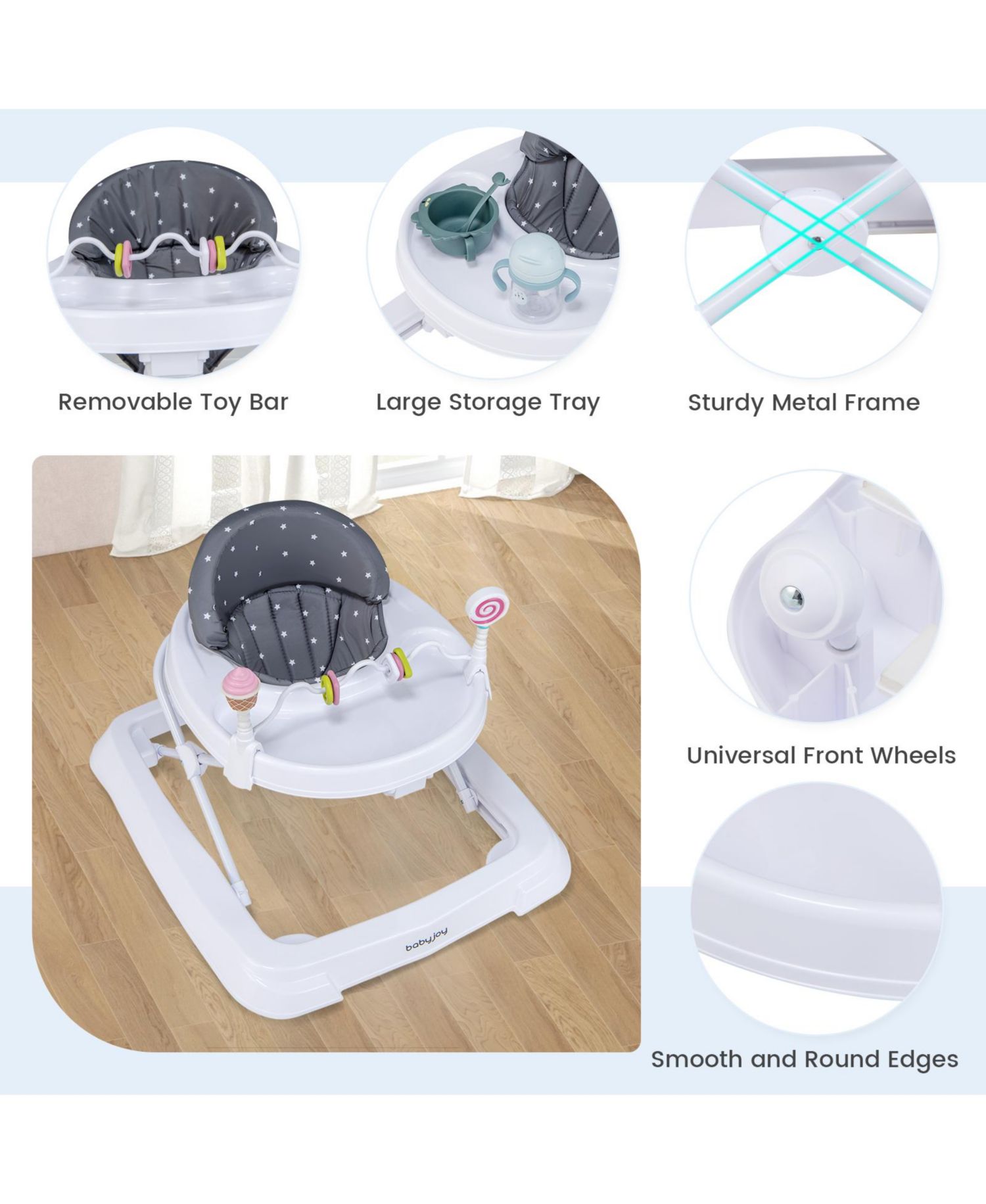 Foldable Baby Activity Walker with Adjustable Heightand Detachable Seat