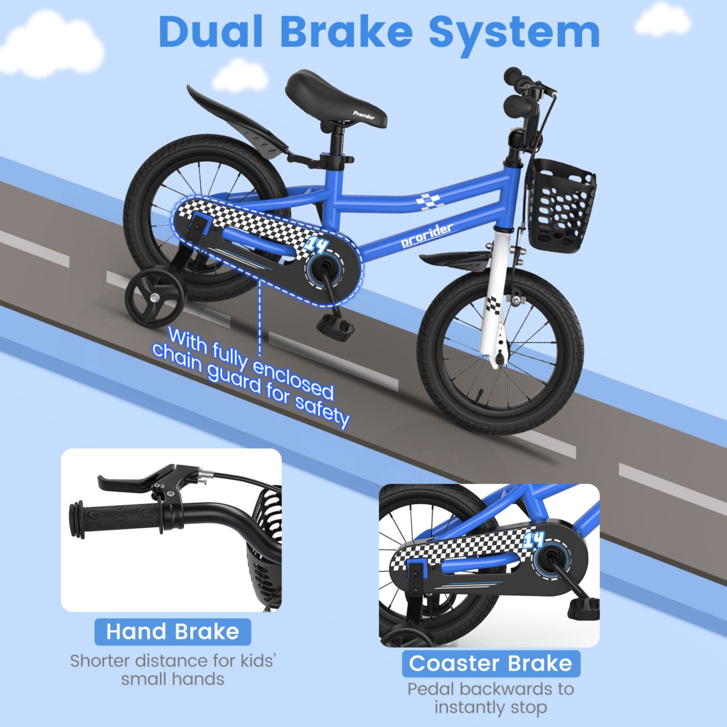 Детская игрушка Costway 14" Kids' Bike with Removable Training Wheels & Basket, Ages 3-5, цвет: Синий — фото 9