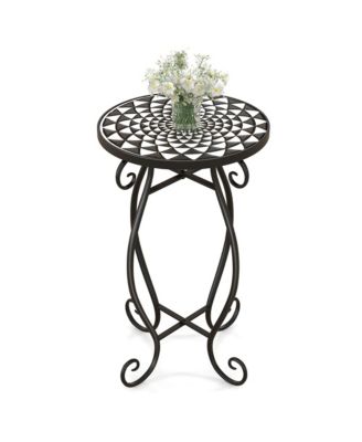 Mosaic Outdoor Side Table, Round End Table with Weather Resistant Ceramic Tile Tabletop
