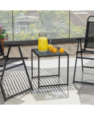 Patio Side Table Outdoor 17'' Tempered Glass End Coffee Table for Porch Garden