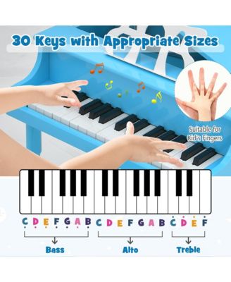 30-Key Classic Baby Grand Piano Toddler Toy Wood with Bench & Music Rack