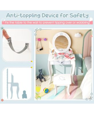 Kids Vanity Set Makeup Table & Chair Sweet Accessories Included Storage Drawer