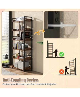 6-Tier Bookshelf Open Display Shelves Storage Rack Metal Frame