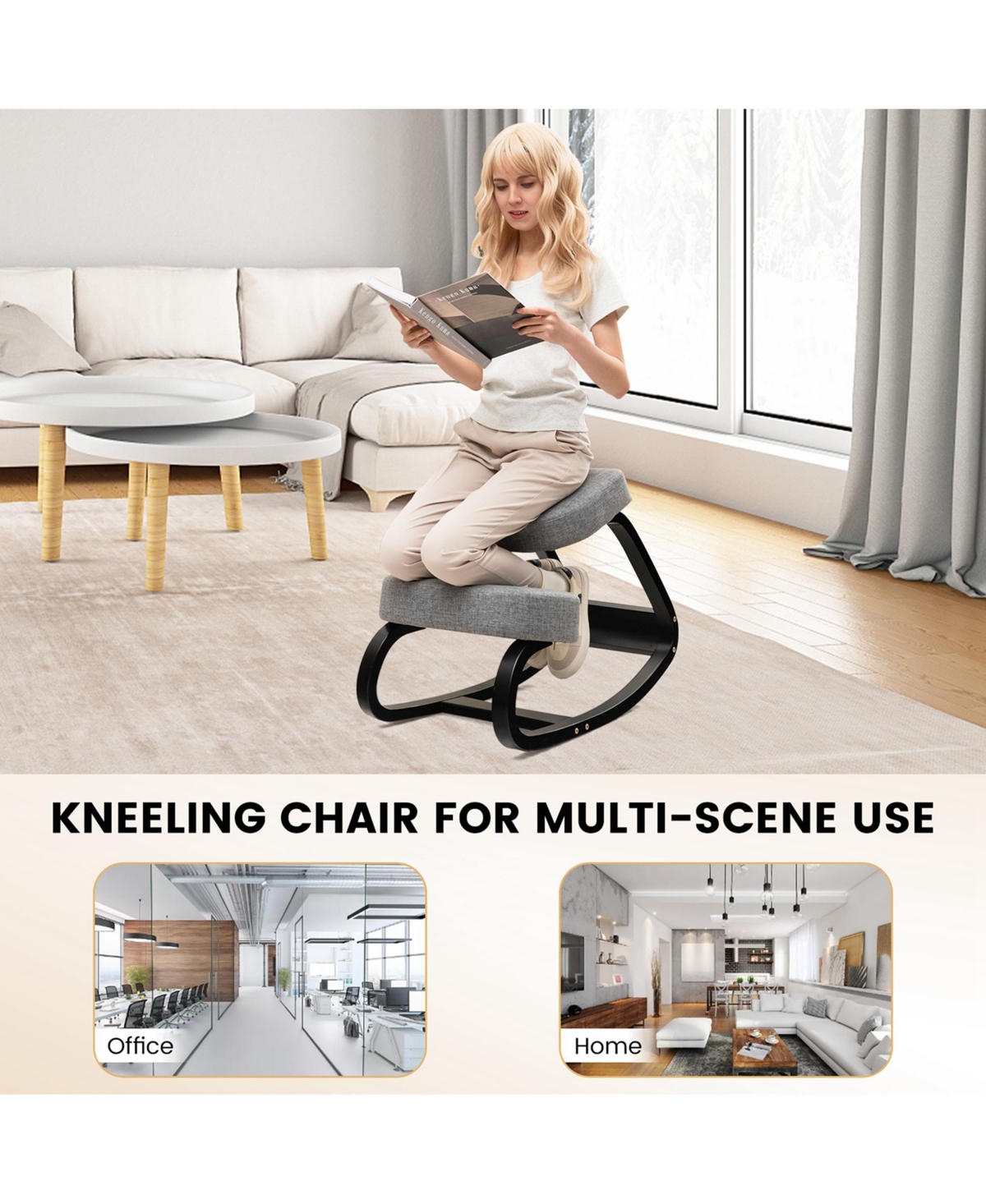 Costway Rocking Kneeling Chair Ergonomic Posture Correcting Back Pain Padded Cushion