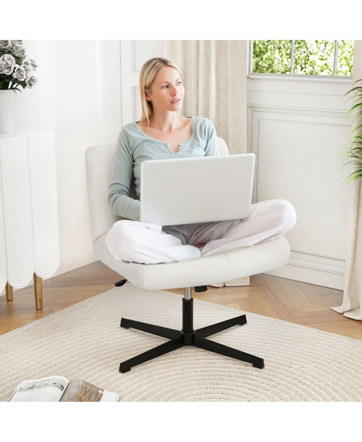 Costway Armless Office Desk Chair Modern Swivel Vanity Chair with Adjustable Height